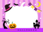 かぼちゃとフラッグガーランドとお城のハロウィンフレーム飾り枠イラスト