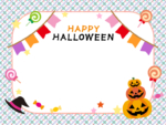 3段かぼちゃとフラッグガーランドのハロウィンフレーム飾り枠イラスト
