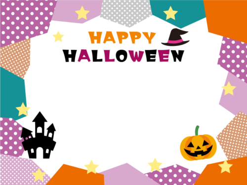 かぼちゃとお城のカクカクしたハロウィンフレーム飾り枠イラスト
