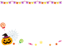 魔女かぼちゃとフラッグガーランドの上下ハロウィンフレーム飾り枠イラスト