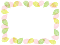 透明感のあるピンクと緑の葉っぱの囲みフレーム飾り枠イラスト