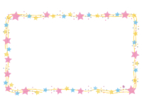 パステルカラーの星と手書き線の囲みフレーム飾り枠イラスト