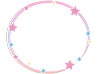 星のパステルピンク色楕円フレーム飾り枠イラスト
