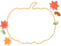 紅葉した落ち葉とかぼちゃの形の点線フレーム飾り枠イラスト