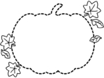 落ち葉とかぼちゃの形の白黒点線フレーム飾り枠イラスト