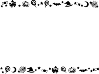 ハロウィンモチーフの白黒上下フレーム飾り枠イラスト