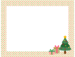 クリスマスツリーとプレゼントのベージュ水玉フレーム飾り枠イラスト