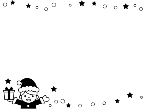 サンタの女の子の水玉と星の白黒上下フレーム飾り枠イラスト