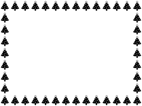 クリスマスツリーの白黒囲みフレーム飾り枠イラスト