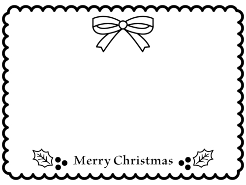 リボン付きのもこもこの白黒四角クリスマスフレーム飾り枠イラスト