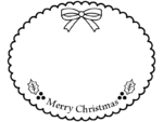 リボン付きのもこもこ楕円の白黒クリスマスフレーム飾り枠イラスト