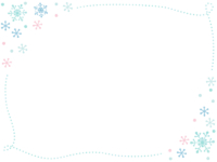 二隅の雪と水玉の手書き風水色点線フレーム飾り枠イラスト