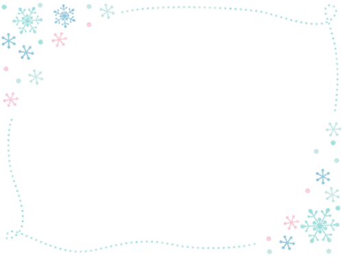 二隅の雪と水玉の手書き風水色点線フレーム飾り枠イラスト