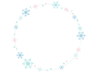 雪と水玉のリースの水色点線フレーム飾り枠イラスト