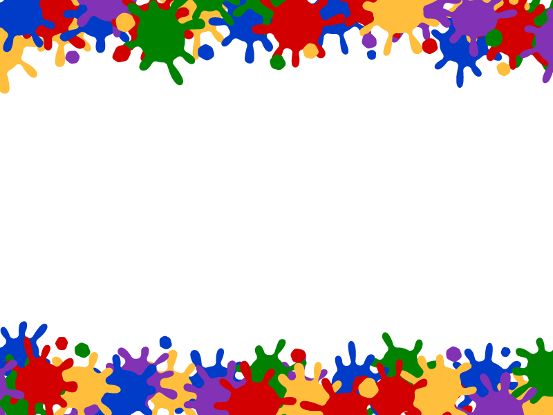 カラフルな絵の具が飛び散る上下フレーム飾り枠イラスト | 無料