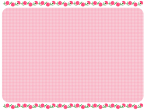 上下カーネーションとピンク色チェック柄の四角フレーム飾り枠イラスト