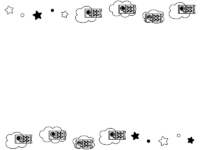 鯉のぼりと星と雲の白黒上下フレーム飾り枠イラスト