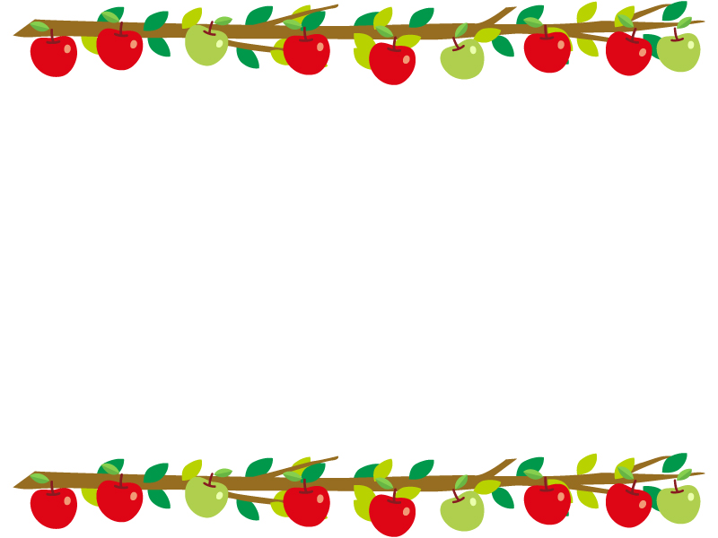 りんごの実と木の枝の上下フレーム飾り枠イラスト | 無料イラスト