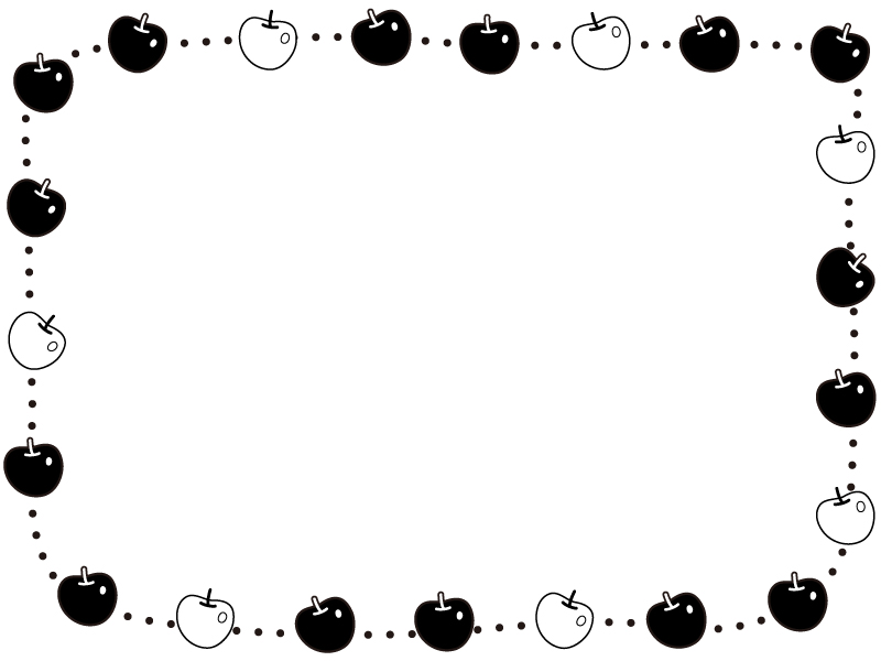 りんごの実の白黒点線囲みフレーム飾り枠イラスト | 無料イラスト