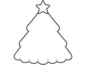 クリスマスツリーの形の白黒点線フレーム飾り枠イラスト