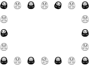 だるまの白黒囲みフレーム飾り枠イラスト
