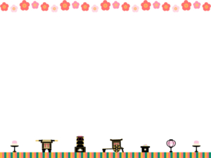 雛飾りと梅の花のひな祭り上下フレーム飾り枠イラスト