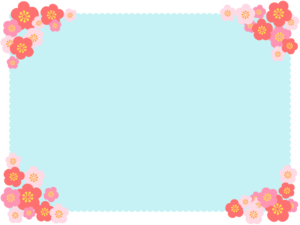 四隅の梅の花の水色フレーム飾り枠イラスト