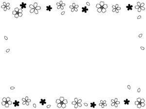 桜の花の白黒上下フレーム飾り枠イラスト