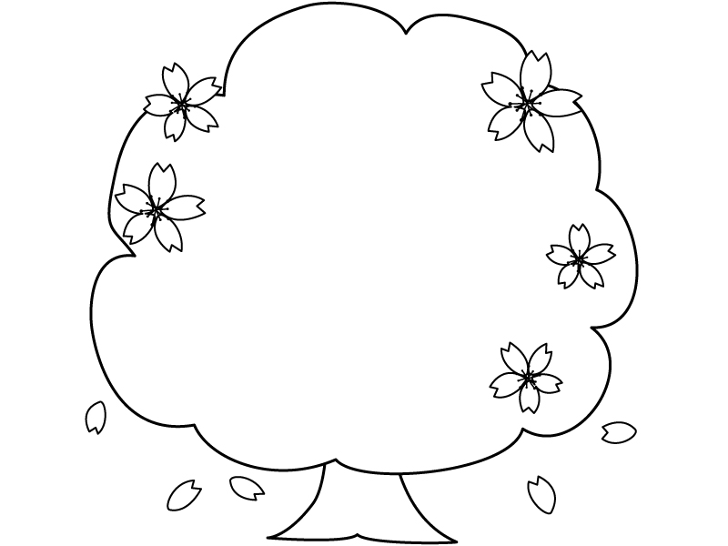桜の木の形の白黒フレーム飾り枠イラスト | 無料イラスト かわいい