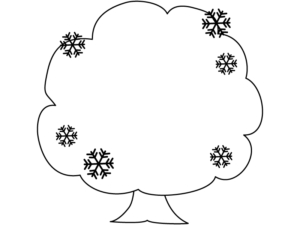 雪の結晶と冬の木の形の白黒フレーム飾り枠イラスト