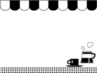 コーヒーとお店風（白黒）の上下フレーム飾り枠イラスト