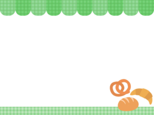 パンとお店風（緑色）の上下フレーム飾り枠イラスト