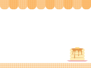 パンケーキとお店風（オレンジ色）の上下フレーム飾り枠イラスト
