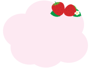 真っ赤ないちごのピンク色もこもこフレーム飾り枠イラスト