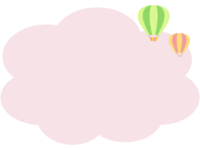 気球とオレンジ色の雲のもこもこフレーム飾り枠イラスト