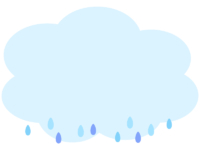 雨と水色の雲のもこもこフレーム飾り枠イラスト