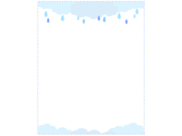 雨と雲の水色点線縦長フレーム飾り枠イラスト