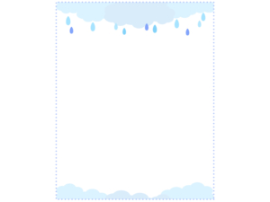 雨と雲の水色点線縦長フレーム飾り枠イラスト