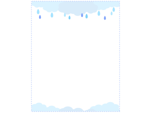 雨と雲の水色点線縦長フレーム飾り枠イラスト