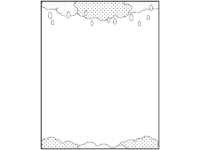 ドット柄の雲と雨の白黒縦長フレーム飾り枠イラスト