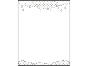 ドット柄の雲と雨の白黒縦長フレーム飾り枠イラスト