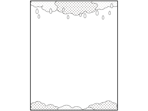 ドット柄の雲と雨の白黒縦長フレーム飾り枠イラスト