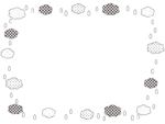 ドット柄の雲と雨粒の白黒囲みフレーム飾り枠イラスト