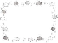 ドット柄の雲と雨粒の白黒囲みフレーム飾り枠イラスト