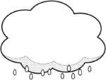 雨と雲の白黒もこもこフレーム飾り枠イラスト