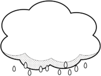 雨と雲の白黒もこもこフレーム飾り枠イラスト