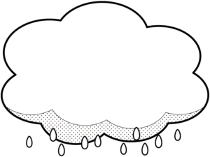 雨と雲の白黒もこもこフレーム飾り枠イラスト