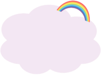 虹とラベンダー色の雲のもこもこフレーム飾り枠イラスト