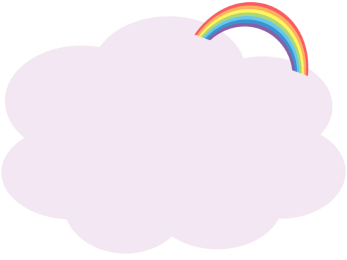 虹とラベンダー色の雲のもこもこフレーム飾り枠イラスト