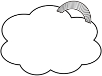 虹と雲の白黒もこもこフレーム飾り枠イラスト